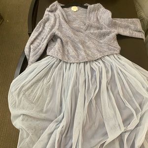 Blue tulle fairy dress with flowing skirt and matching sweater
